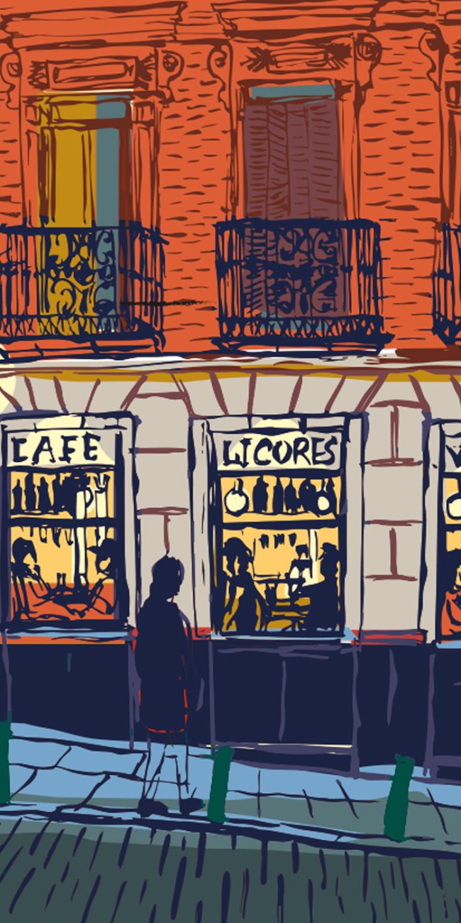 illustration d'un bar de MAdrid dans la nuit